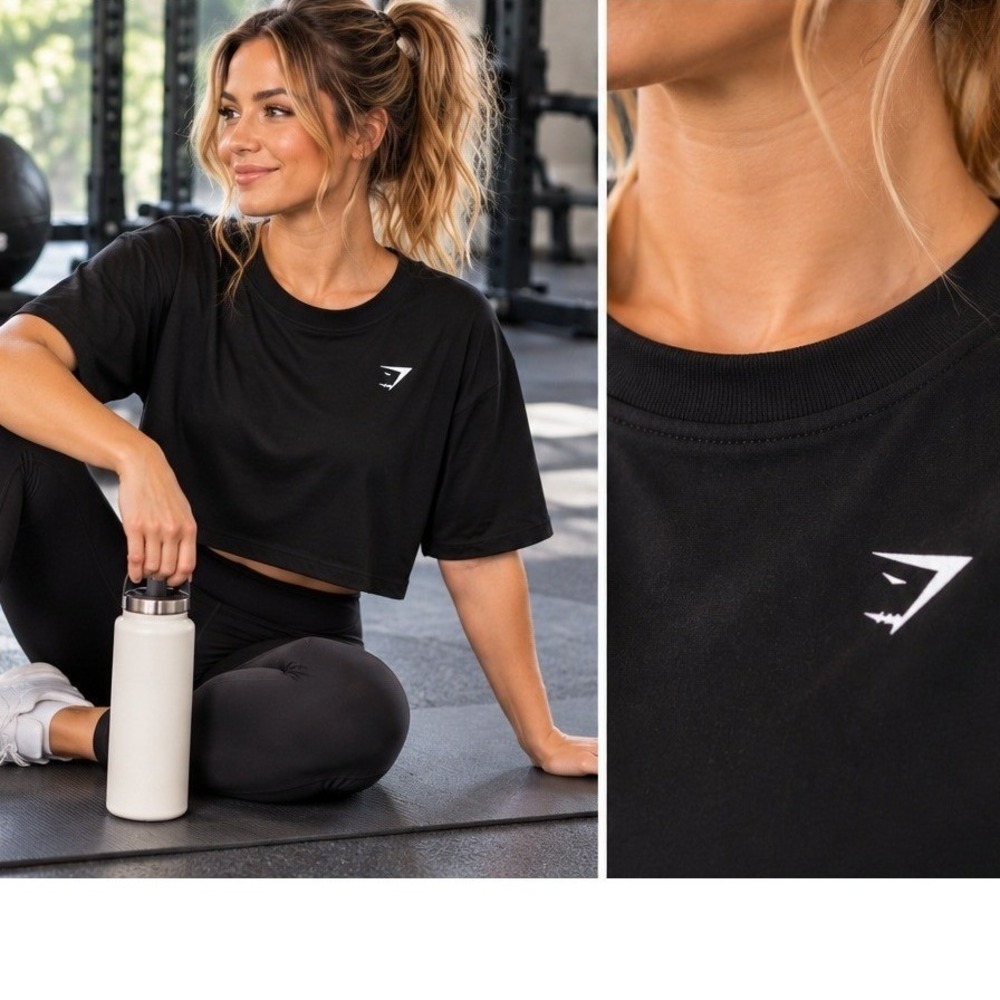 Gymshark Vital Seamless 2.0 Black Half Sleeve Crop Top B8A4P Womens Large